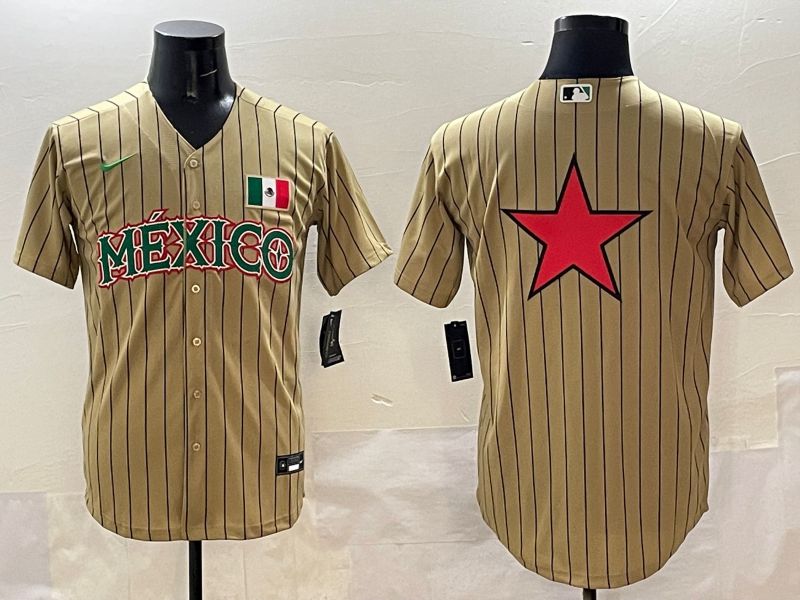 Men Mexico Blank Brown Stripe Joint Name 2025 Nike MLB Jersey style 5